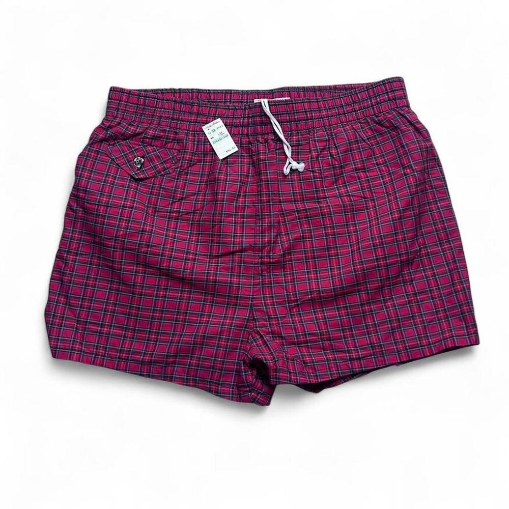 Brooks Brothers 80s Vintage Red Plaid Swim Trunks Bathing Suit Mesh Shorts Large